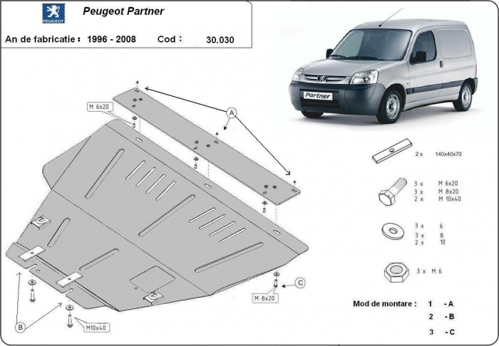 Ocelový kryt olejové vany pro Peugeot Partner 1996 - 2008, všechny motory