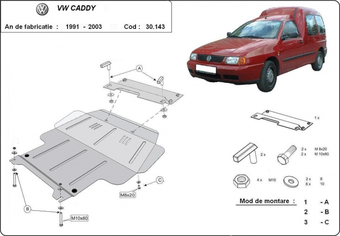Ocelový kryt olejové vany pro Volkswagen Caddy 1991 - 2003, 1.9 TDI, 1.9 SDI
