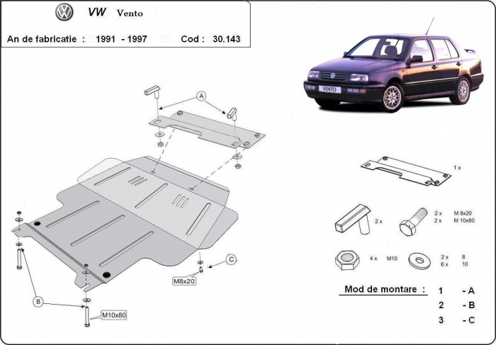 Ocelový kryt olejové vany pro Volkswagen Vento 1991 - 1999, 1.4, 1.6, 1.9 D