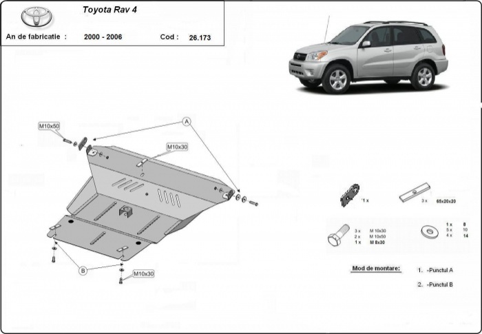 Ocelový kryt olejové vany pro Toyota Rav4 2000 - 2006, 2.0