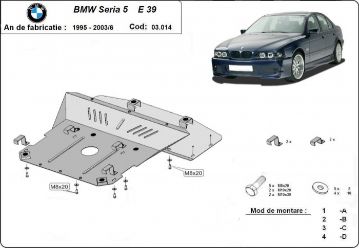 Ocelový kryt olejové vany pro BMW Seria5 E39 1995 - 2003, 2.0; 2.0D; 2.3; 2.5D; 2.8; 3.0D