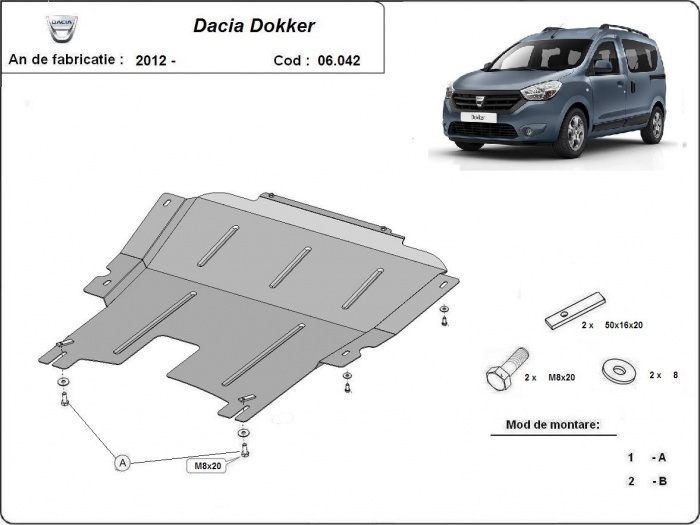 Ocelový kryt pod vaku pro Dacia Dokker 2012 - 2021, všechny motory