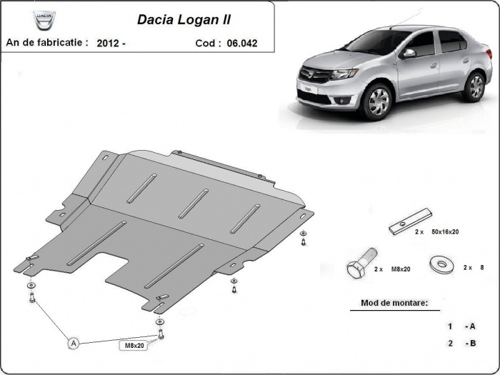 Ocelový kryt olejové vany pro Dacia Logan 2 2012 - 2020, všechny motory