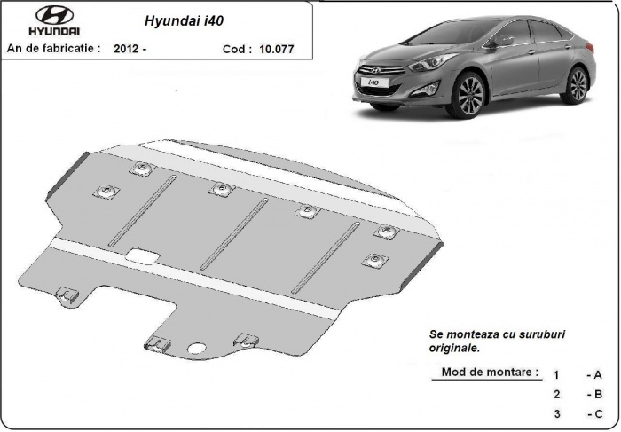 Ocelový kryt olejové vany pro ochranu motoru a převodovky pro Hyundai i40 2011 - 2015, všechny motory