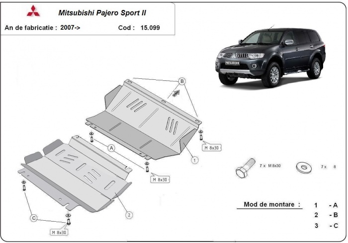 Ocelový kryt olejové vany pro ochranu motoru a chladiče pro Mitsubishi Shogun Sport 2 2007 - 2026, všechny motory