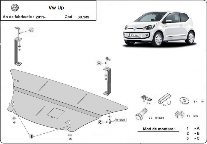 Ocelový kryt olejové vany pro ochranu motoru a převodovky pro VW Up 2011 - 2026, všechny motory