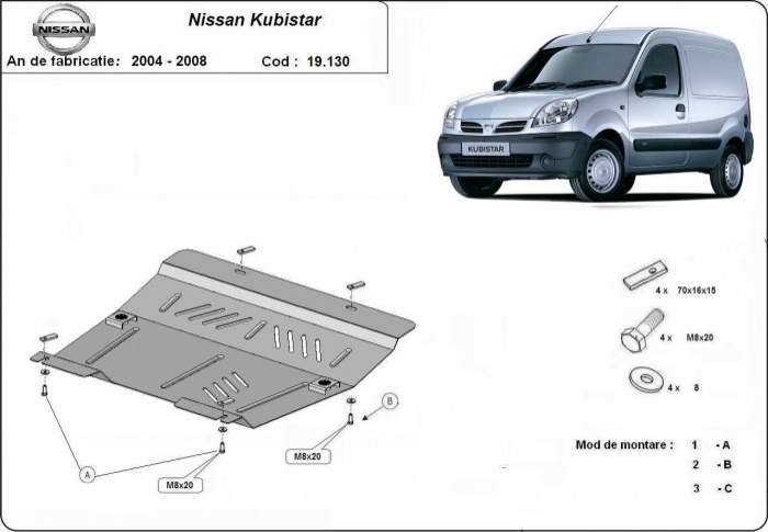 Ocelový kryt olejové vany pro Nissan Kubistar 2004 - 2008, všechny motory
