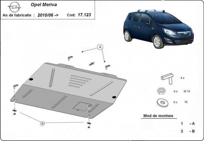 Ocelový kryt olejové vany pro Vauxhall Meriva B 2010 - 2017, všechny motory