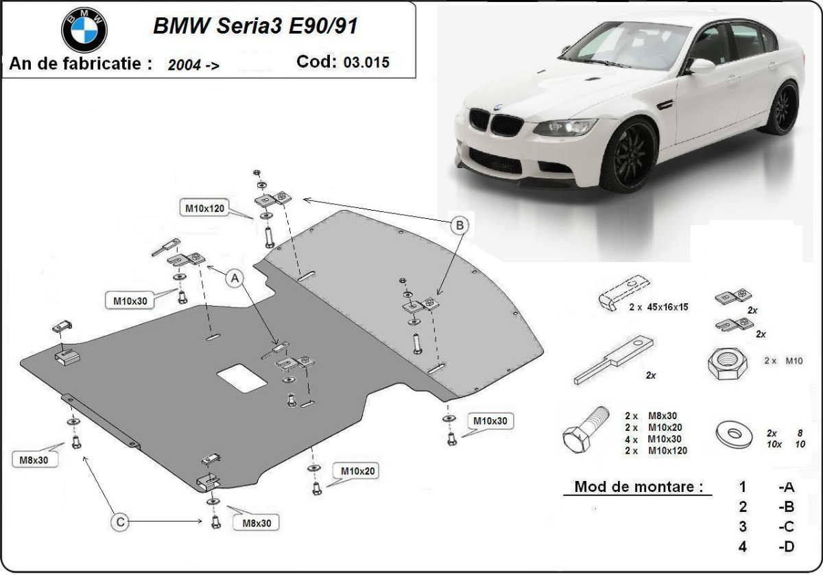 Ocelový kryt olejové vany pro BMW Seria 3 E90/91/92 2004 - 2011, E90; E91; E92
