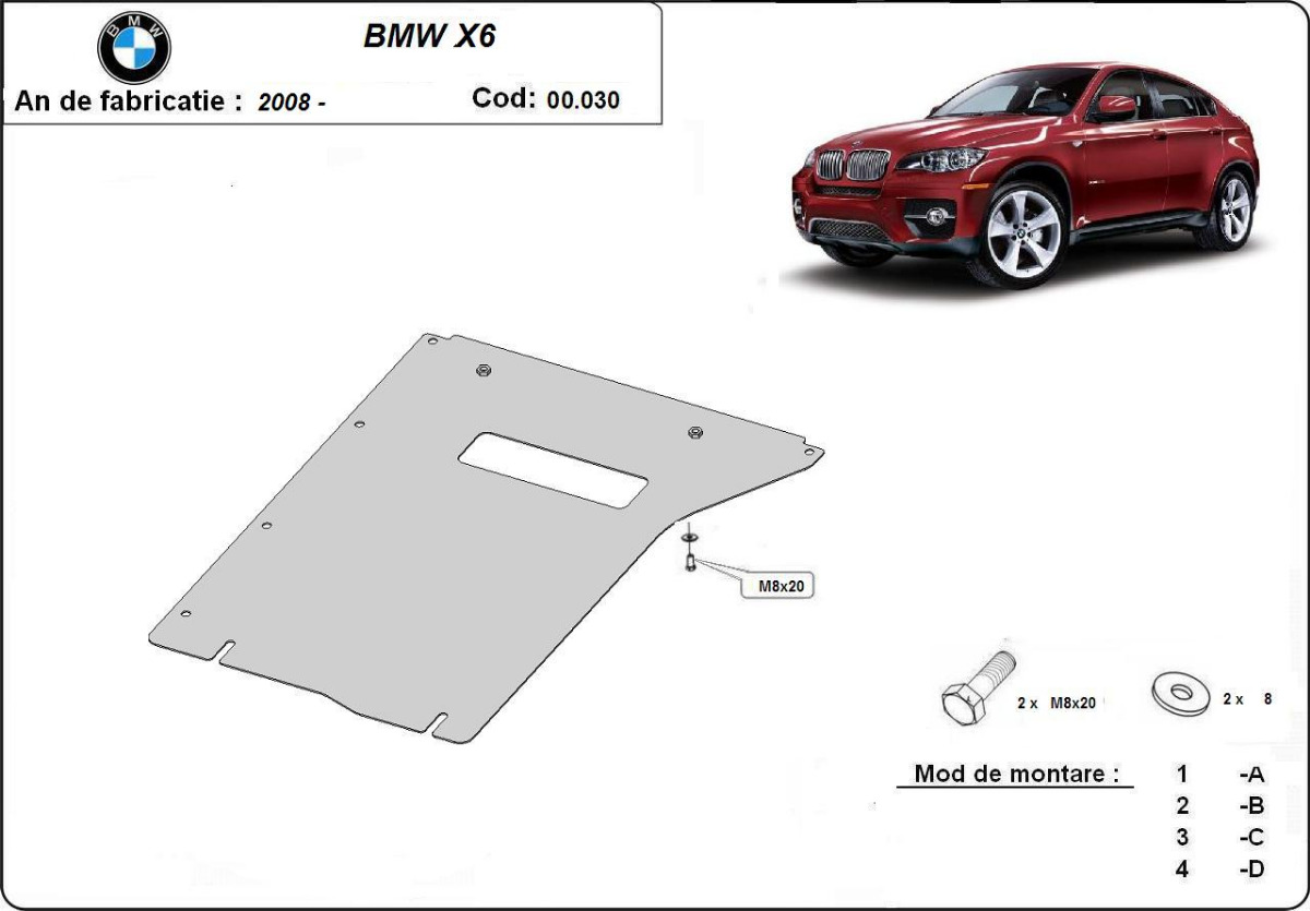 Ocelový kryt převodovky pro BMW X6 E71 2007 - 2014, E71; E72