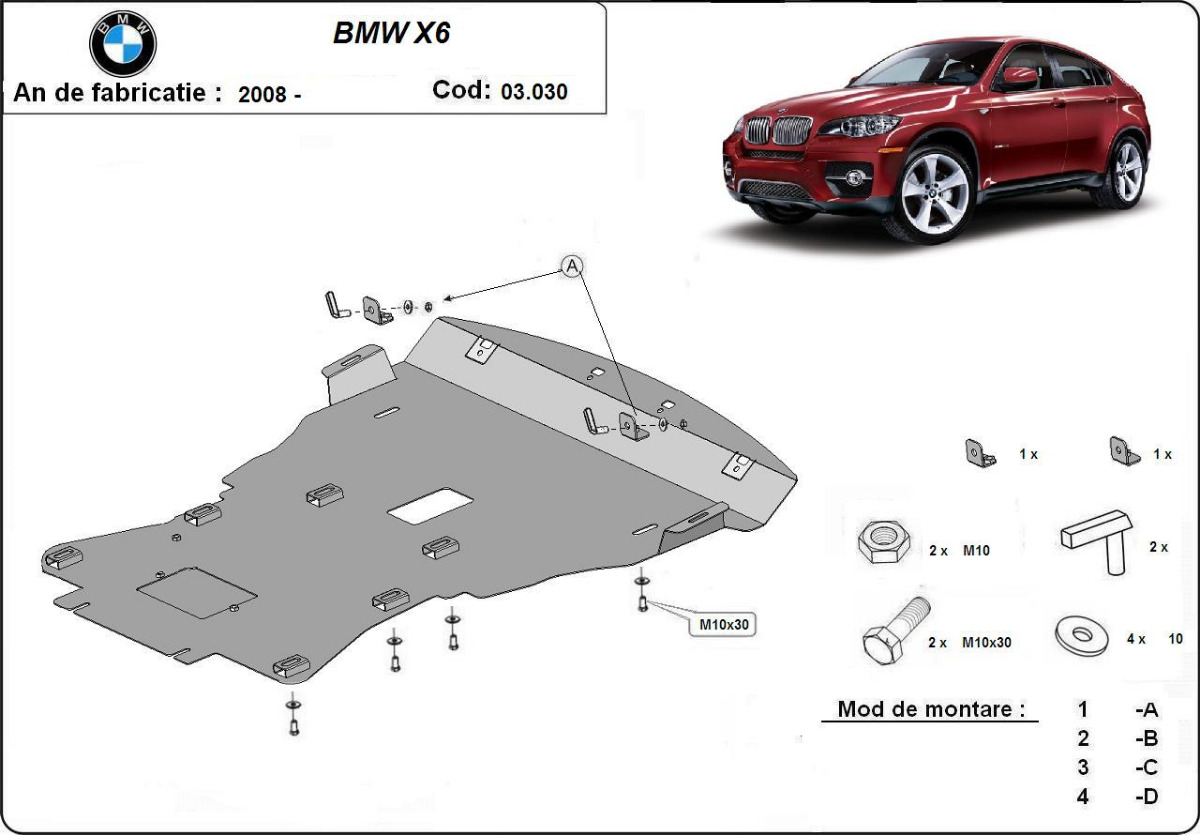 Ocelový kryt olejové vany pro BMW X6 E71 2007 - 2014, E71; E72