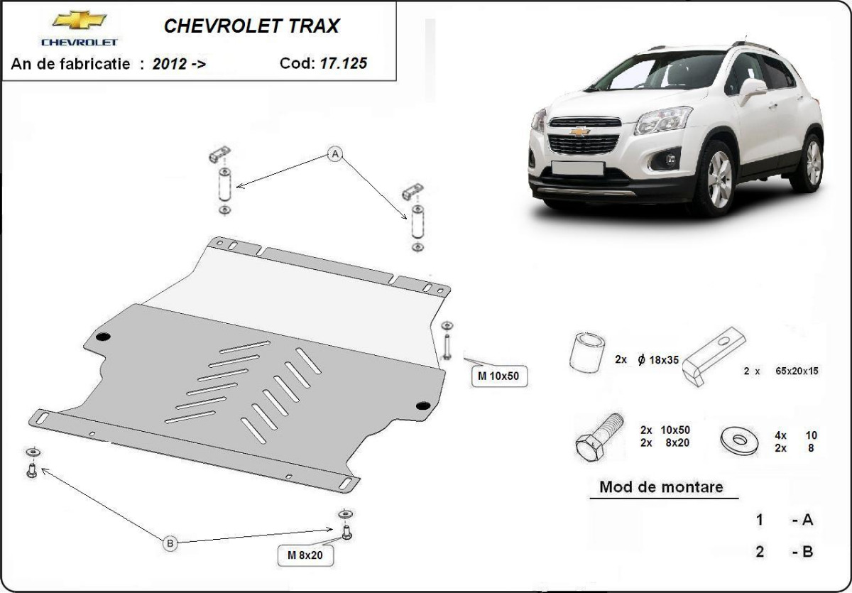 Ocelový kryt olejové vany pro ochranu motoru a převodovky pro Chevrolet Trax 2012 - 2026, všechny motory