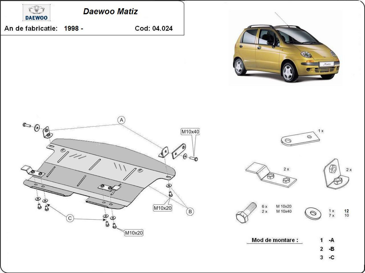 Ocelový kryt olejové vany pro Daewoo Matiz 1998 - 2004, všechny motory