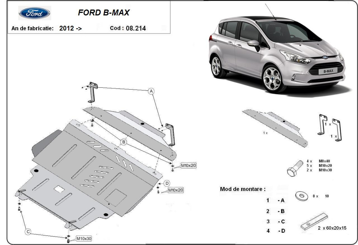Ocelový kryt olejové vany pro Ford B-Max 2012 - 2017, všechny motory