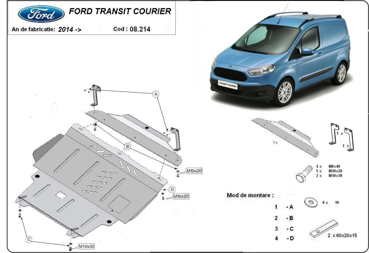 Ocelový kryt olejové vany pro Ford Transit Courier 2014 - 2026, 1.0; 1.5 TDci, 1.6 TDci