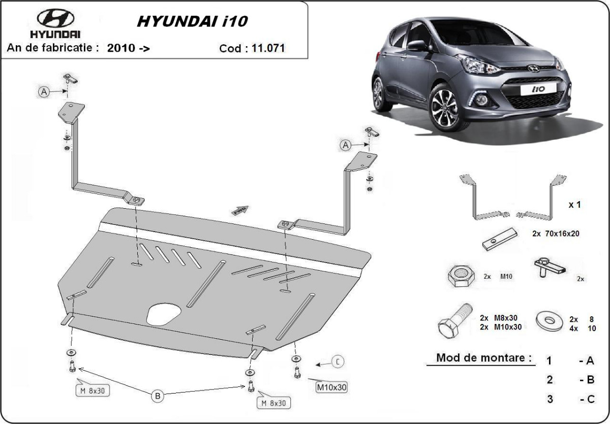 Ocelový kryt olejové vany pro Hyundai i10 2012 - 2017, všechny motory