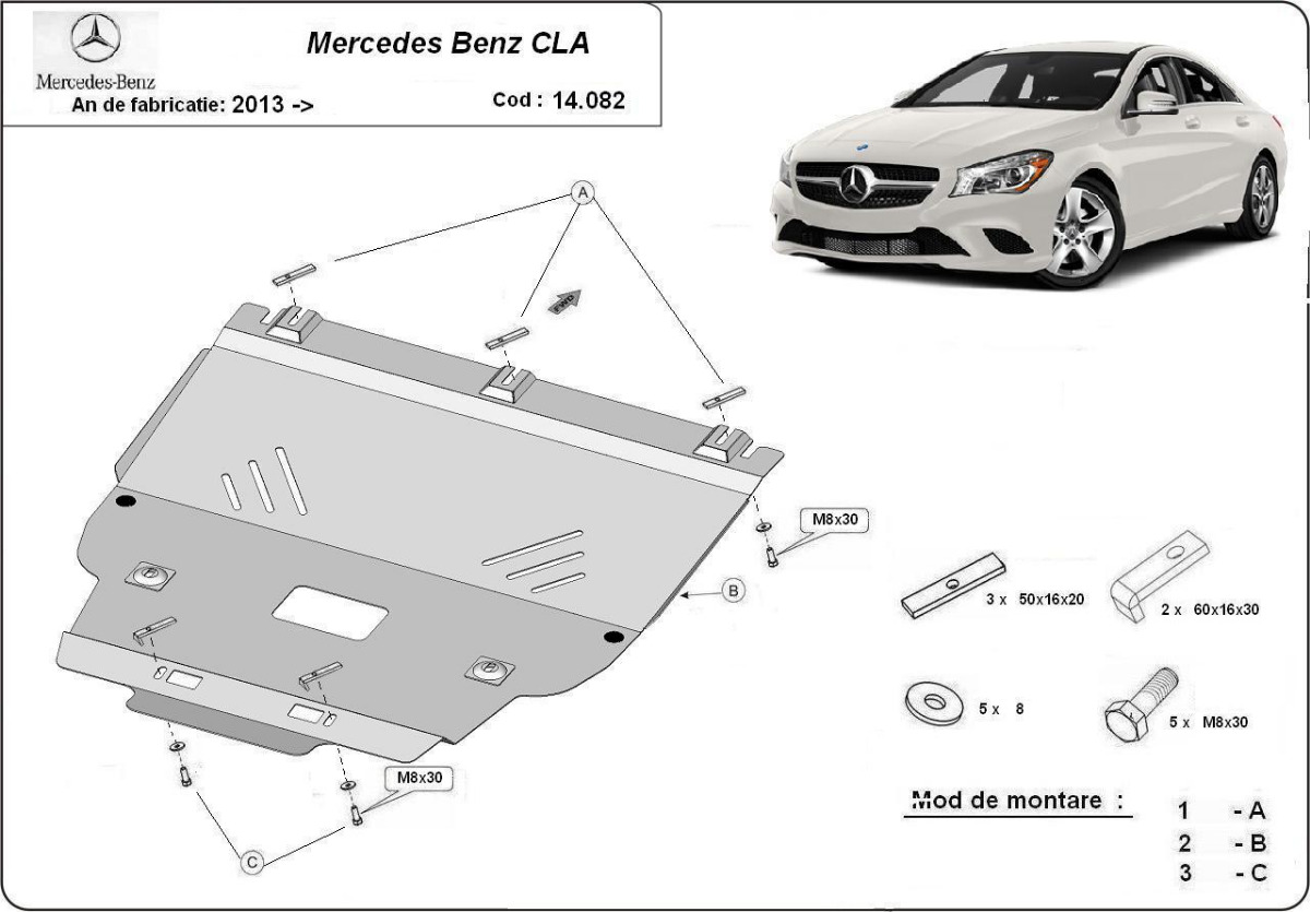 Ocelový kryt olejové vany pro Mercedes CLA X117 2013 - 2019, všechny motory