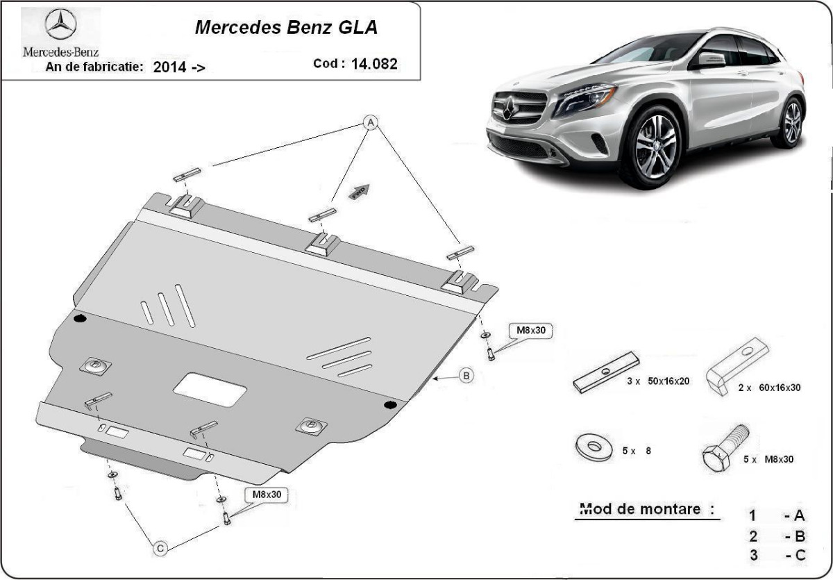 Ocelový kryt olejové vany pro Mercedes GLA X156 2014 - 2019, 14.082