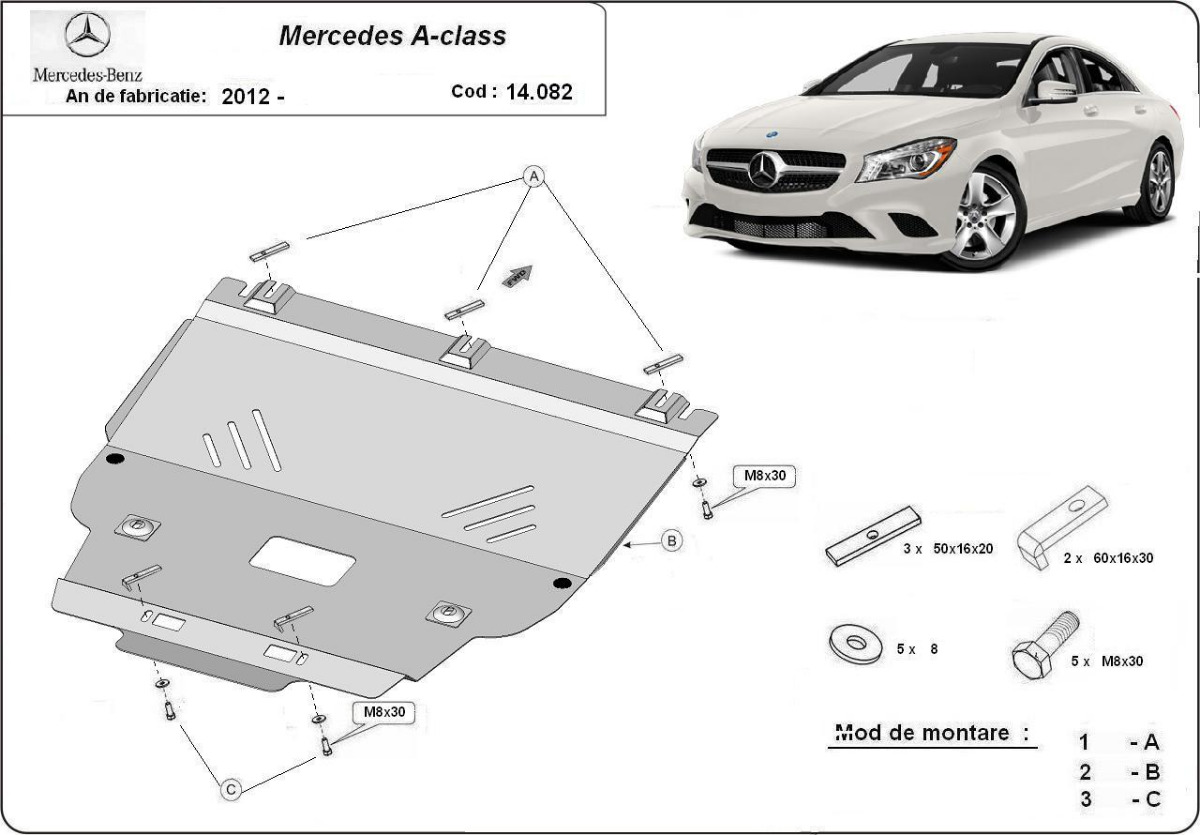 Ocelový kryt olejové vany pro Mercedes třídy A W176 2012 - 2019, Unknown