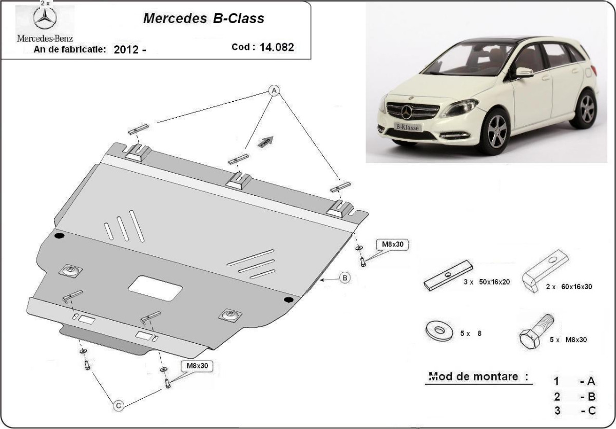 Ocelový kryt olejové vany pro Mercedes třídy B W246 2011 - 2019, Unknown