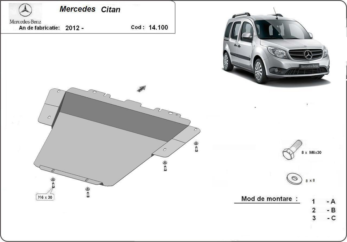 Ocelový kryt olejové vany pro Mercedes Citan W415 2012 - 2021, všechny motory