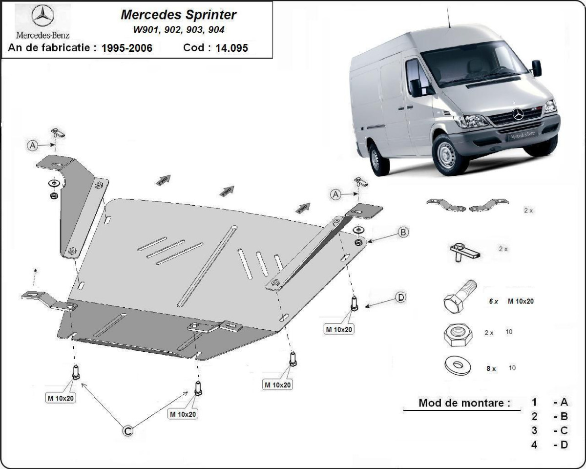 Ocelový kryt olejové vany pro Mercedes Sprinter 1995 - 2006, všechny motory