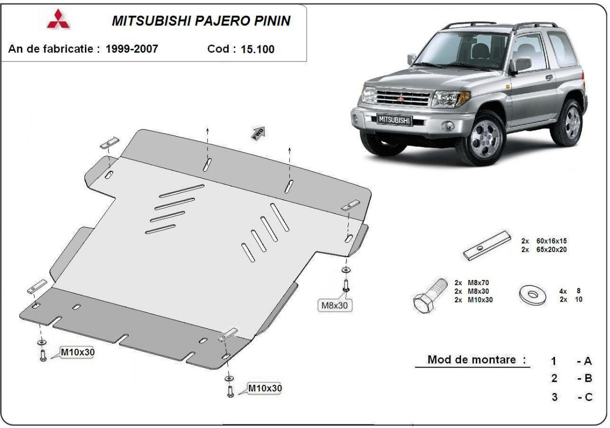 Ocelový kryt olejové vany pro Mitsubishi Shogun Pinin 1997 - 2007, všechny motory