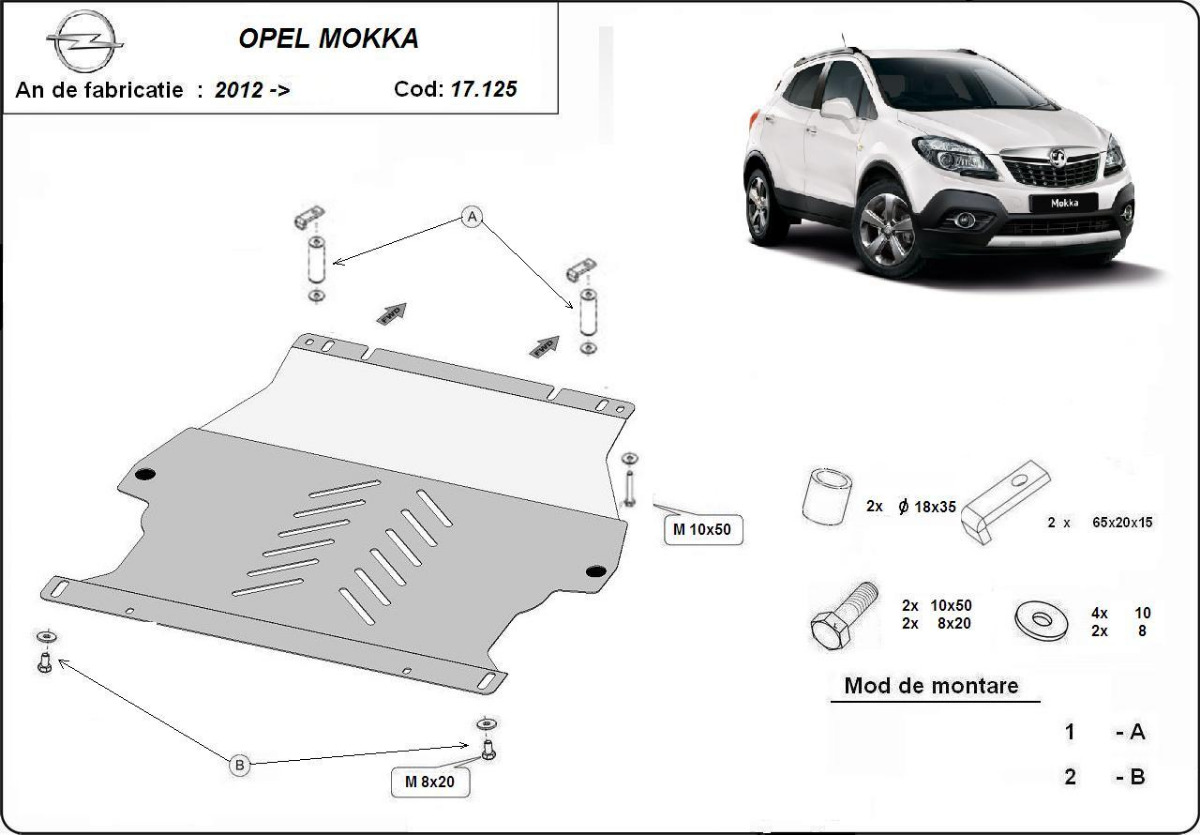 Ocelový kryt olejové vany pro Vauxhall Mokka A 2012 - 2019, všechny motory