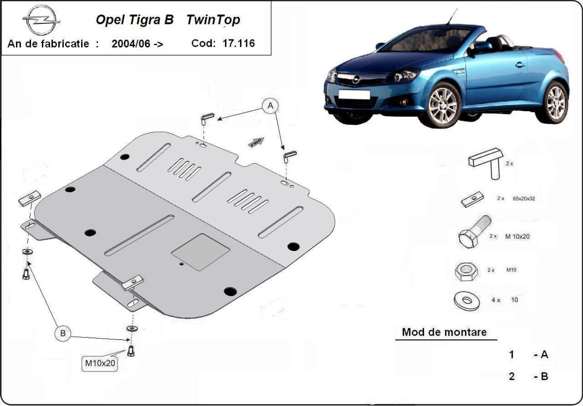 Ocelový kryt olejové vany pro Vauxhall Tigra B 2004 - 2009, všechny motory