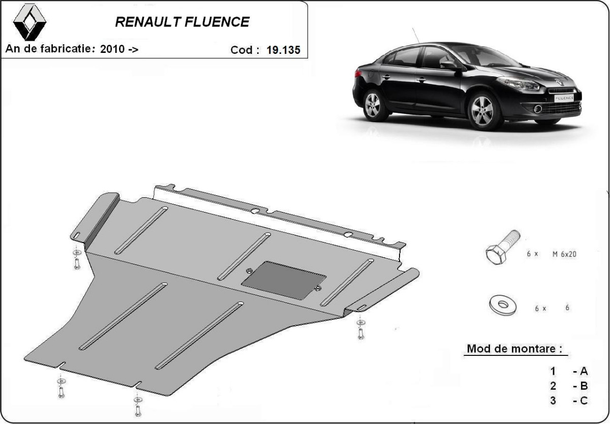 Ocelový kryt olejové vany pro Renault Fluence 2010 - 2015, všechny motory