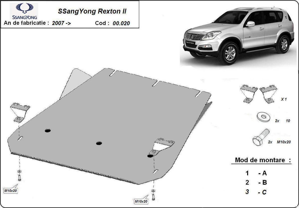 Ocelový kryt převodovky pro SsangYong Rexton 2 2007 - 2017, všechny motory