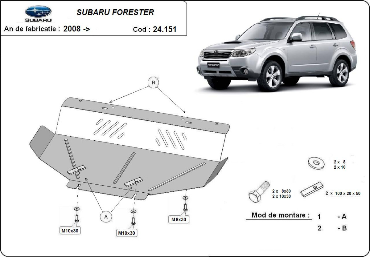 Ocelový kryt olejové vany pro Subaru Forester 3 2008 - 2013, všechny motory