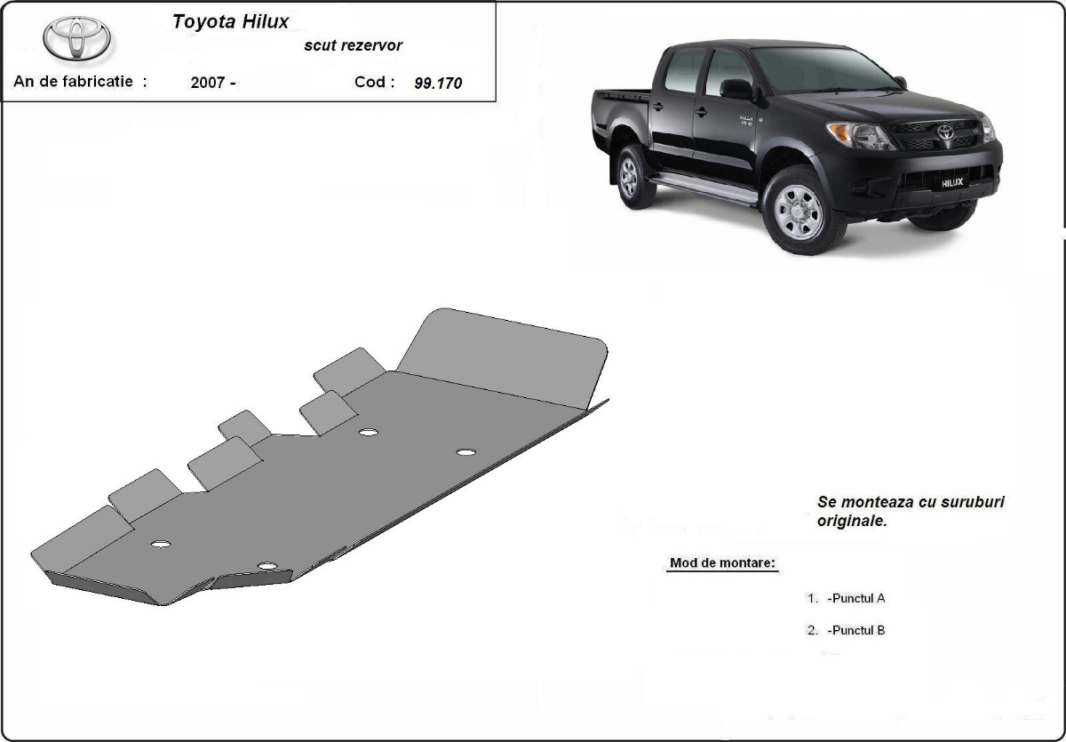 Ocelový kryt palivové nádrže pro Toyota Hilux 2004 - 2015, všechny motory