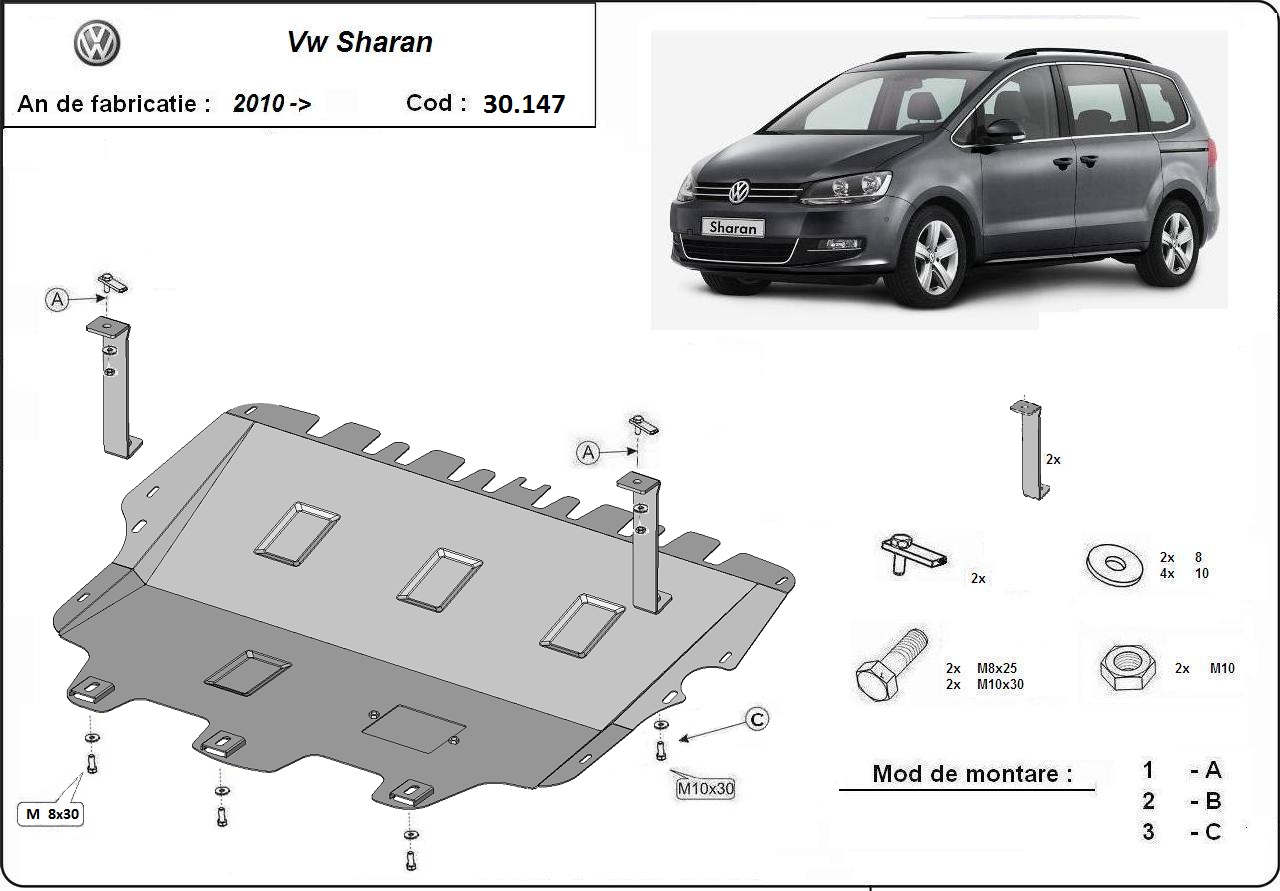 Ocelová ochrana olejové vany pro Volkswagen Sharan 2010 - 2022, všechny motory