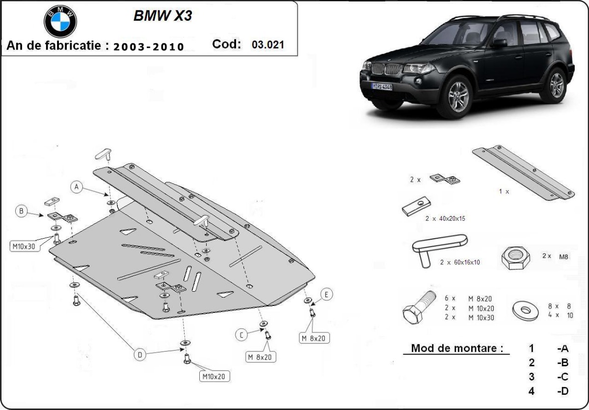 Ocelový kryt chladiče pro BMW X3 E83 2003 - 2010, E83