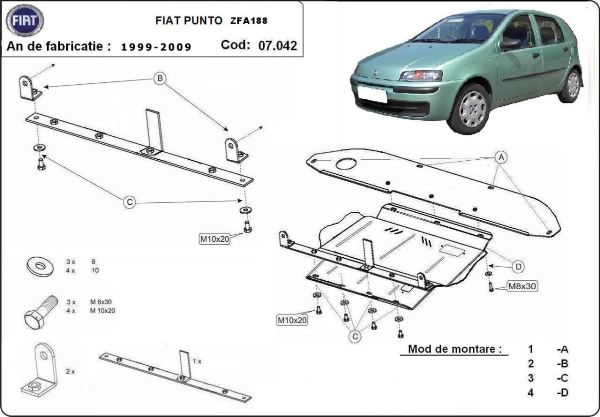 Ocelový kryt olejové vany pro Fiat Punto 1999 - 2009, všechny motory