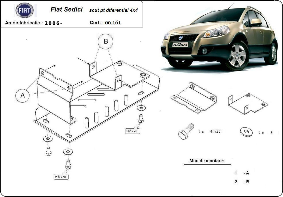 Ocelový kryt diferenciálu pro Fiat Sedici 2005 - 2014, všechny motory