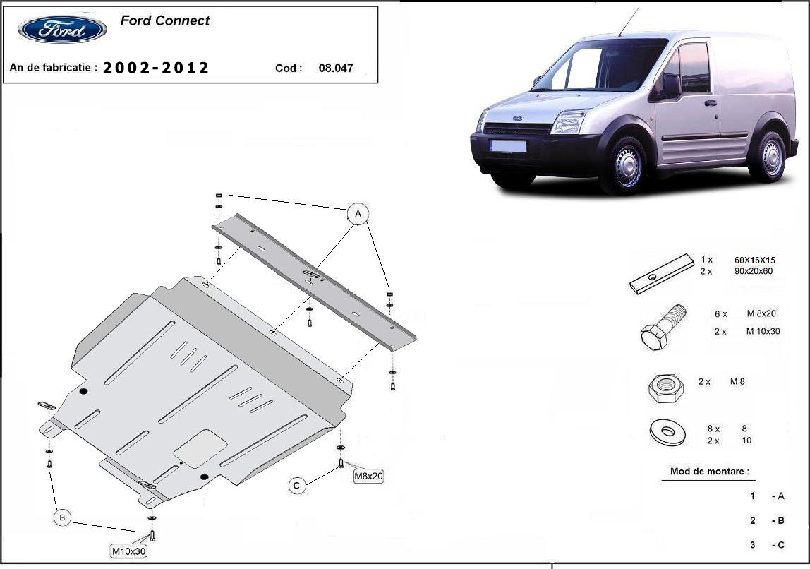 Ocelový kryt olejové vany pro Ford Transit Connect 2002 - 2012, všechny motory