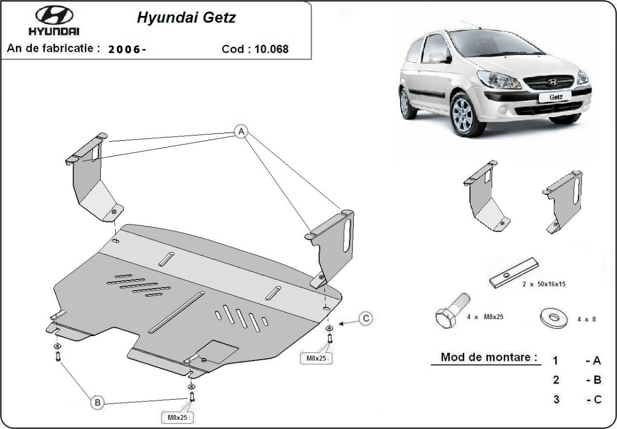 Ocelový kryt olejové vany pro Hyundai Getz 2006 - 2010, všechny motory