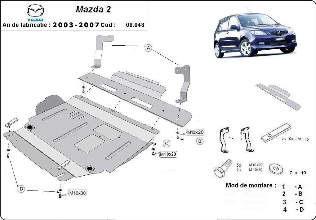 Ocelový kryt olejové vany pro ochranu motoru a převodovky pro Mazdu 2 2003 - 2007, všechny motory