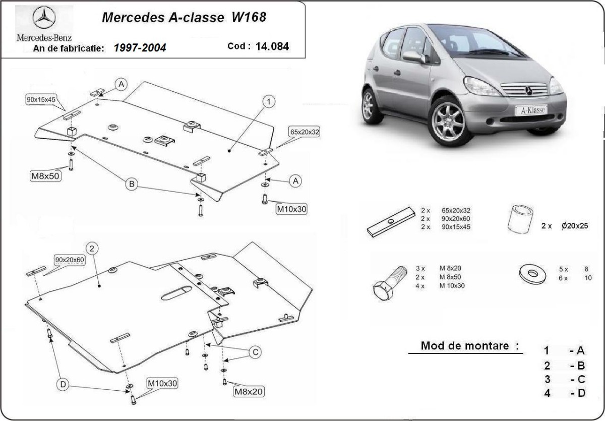 Ocelový kryt olejové vany pro Mercedes třídy A W168 1997 - 2004, všechny motory