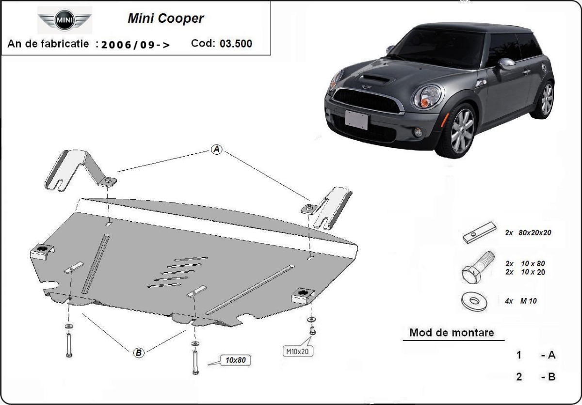 Ocelový kryt olejové vany pro ochranu motoru a převodovky pro Mini Cooper R56 2006 - 2014, všechny motory