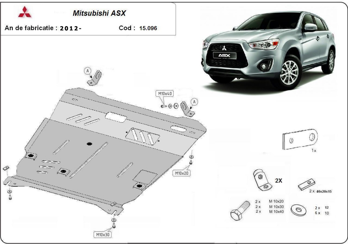 Ocelový kryt olejové vany pro ochranu motoru a převodovky pro Mitsubishi ASX 2010 - 2022, všechny motory