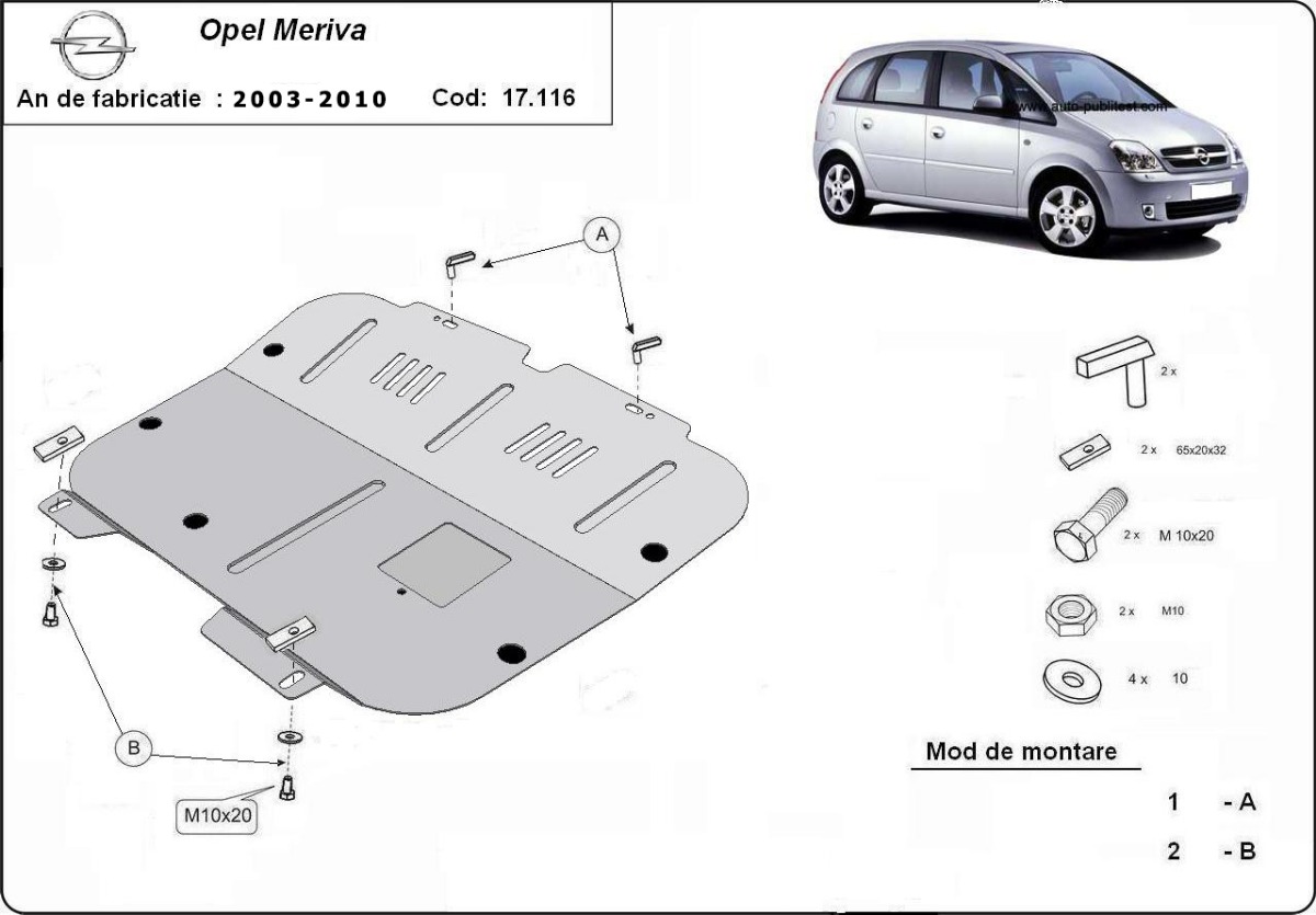 Ocelový kryt olejové vany pro Vauxhall Meriva A 2003 - 2010, všechny motory