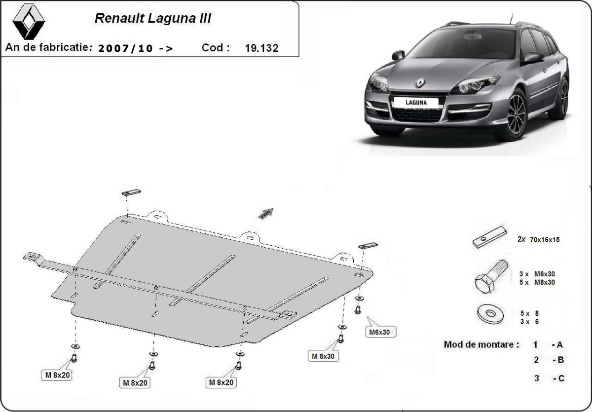 Ocelový kryt olejové vany pro Renault Laguna 3 2007 - 2015, všechny motory