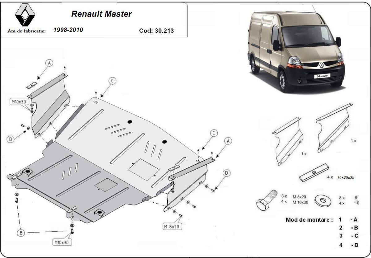 Ocelový kryt olejové vany pro Renault Master 2 1998 - 2010, všechny motory