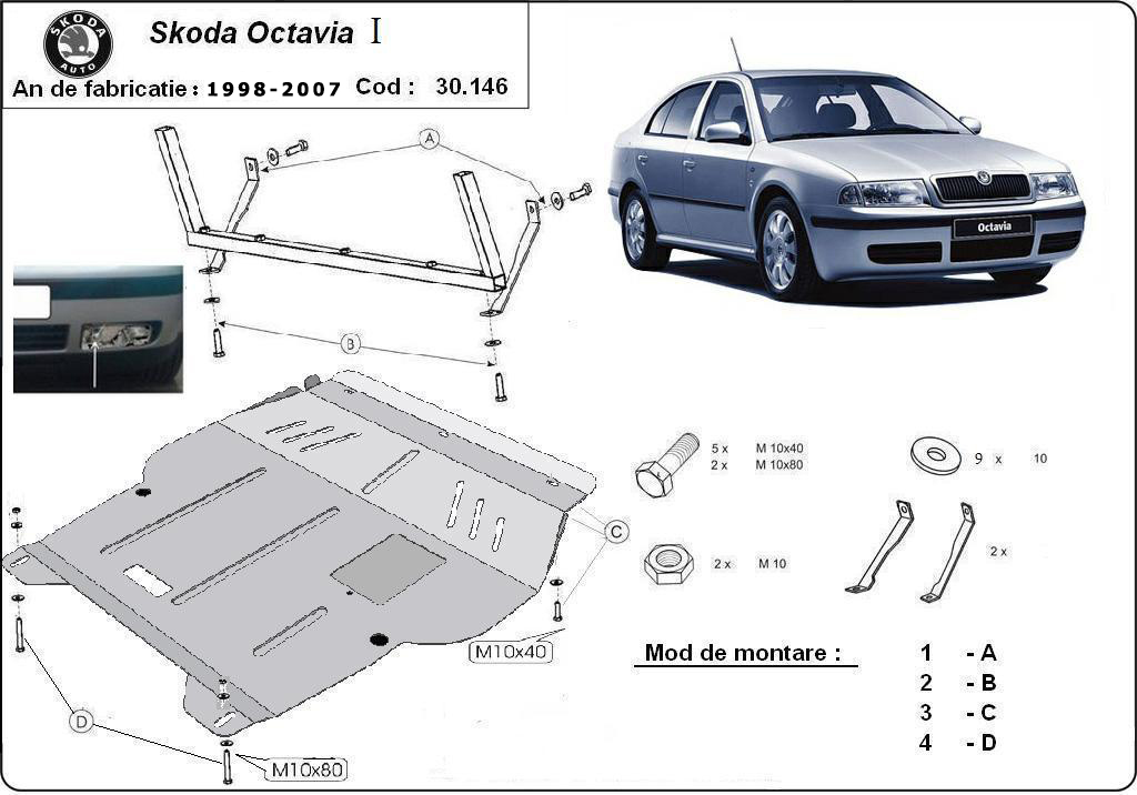 Ocelový kryt olejové vany pro Škoda Octavia 1 1998 - 2010, 1.6-2.0, 1.9 TD