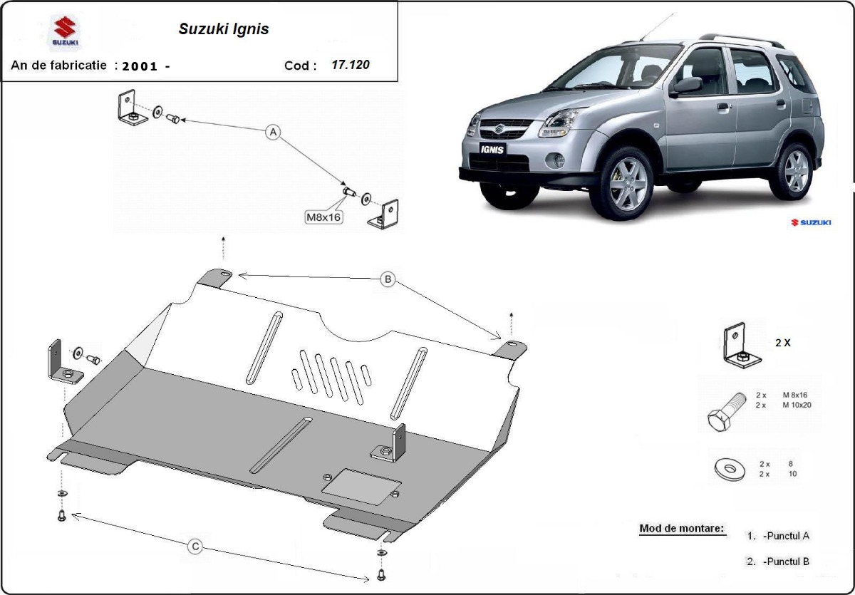 Ocelový kryt olejové vany pro ochranu motoru a převodovky pro Suzuki Ignis 2001 - 2016, 1.0, 1.2, 1.3D, 1.5