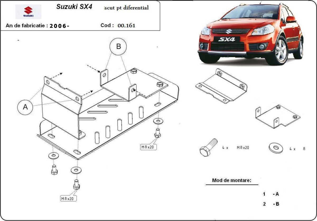 Ocelový kryt diferenciálu pro Suzuki SX 4WD 2006 - 2013, 4x4