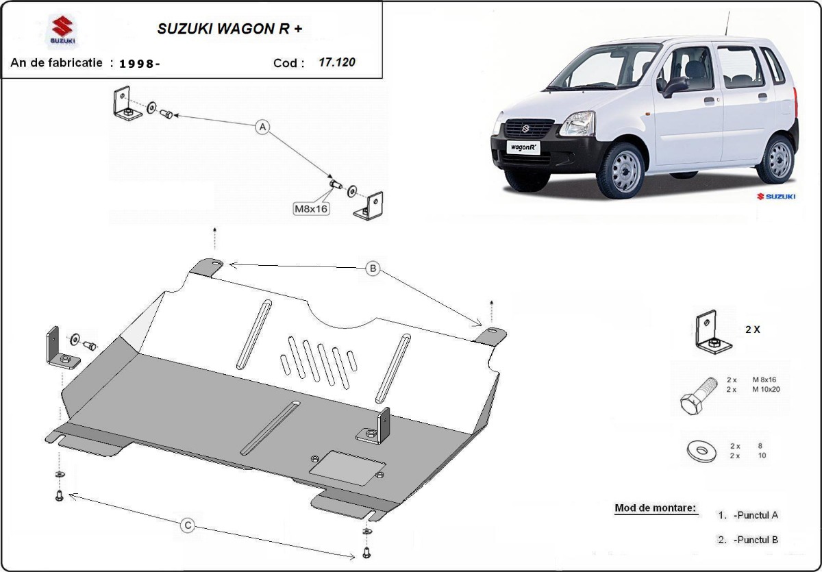 Ocelový kryt olejové vany pro ochranu motoru a převodovky pro Suzuki Wagon R+ 1998 - 2026, všechny motory